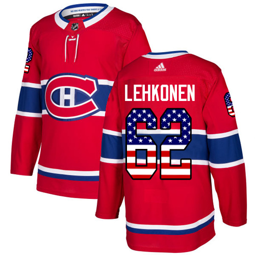 Adidas Canadiens #62 Artturi Lehkonen Red Home Authentic USA Flag Stitched NHL Jersey - Click Image to Close